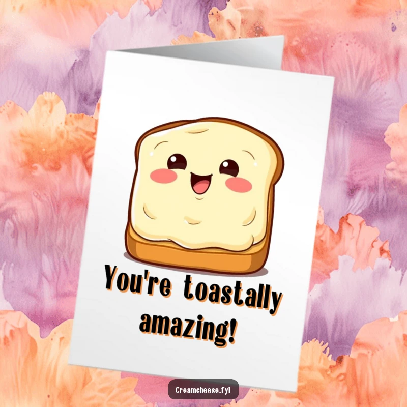 Funny Free Printable Congratulations Card: A winking cream cheese wedge is spread on toast, celebrating achievements with a cheesy grin.