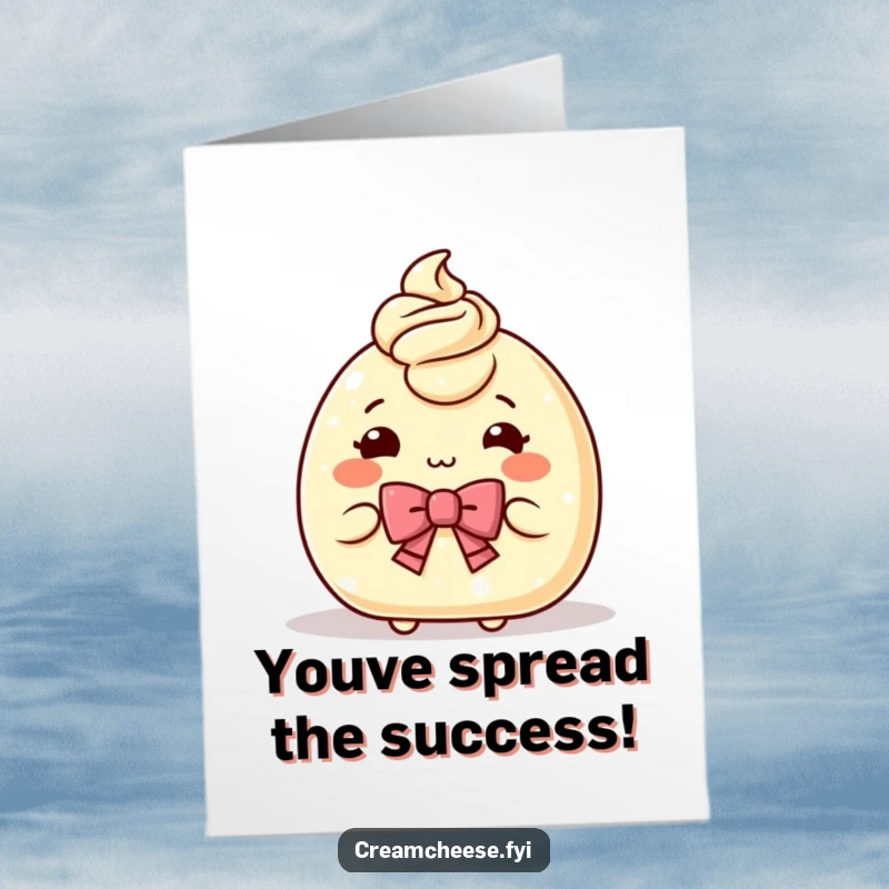 Funny Free Printable Congratulations Card showing a polite cream cheese character in a bow, offering well wishes.