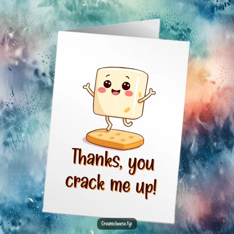 Funny Free Printable Cream Cheese Thank You Card: A smiling cream cheese block joyfully bouncing, a fun DIY gift.