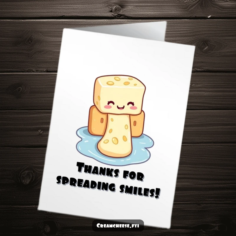 Funny Free Printable Thank You Card: Cream cheese character enjoying a fun slide down a cracker waterslide.