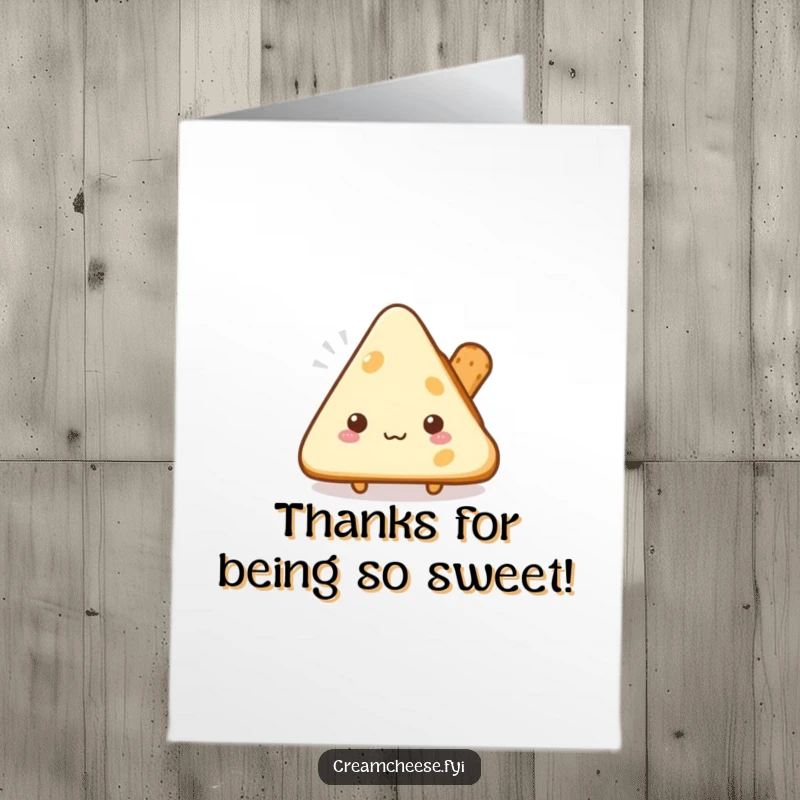 Funny free printable thank you card with a shy cream cheese triangle peeking out, a subtle and humorous way to show appreciation.