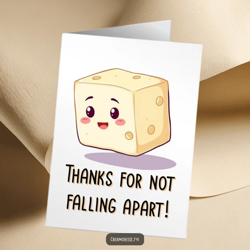 Funny Free Printable Thank You Card: A cream cheese cube wobbling precariously, sending wobbly thank you wishes.