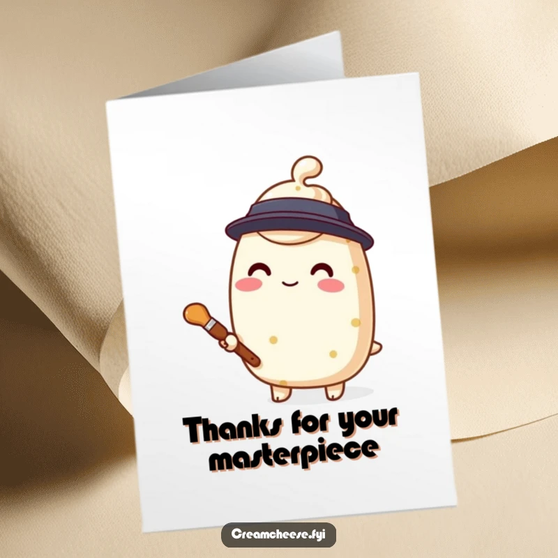 Funny Free Printable Cream Cheese Thank You Card, a stylized character with a tiny paintbrush, creatively expressing thanks.