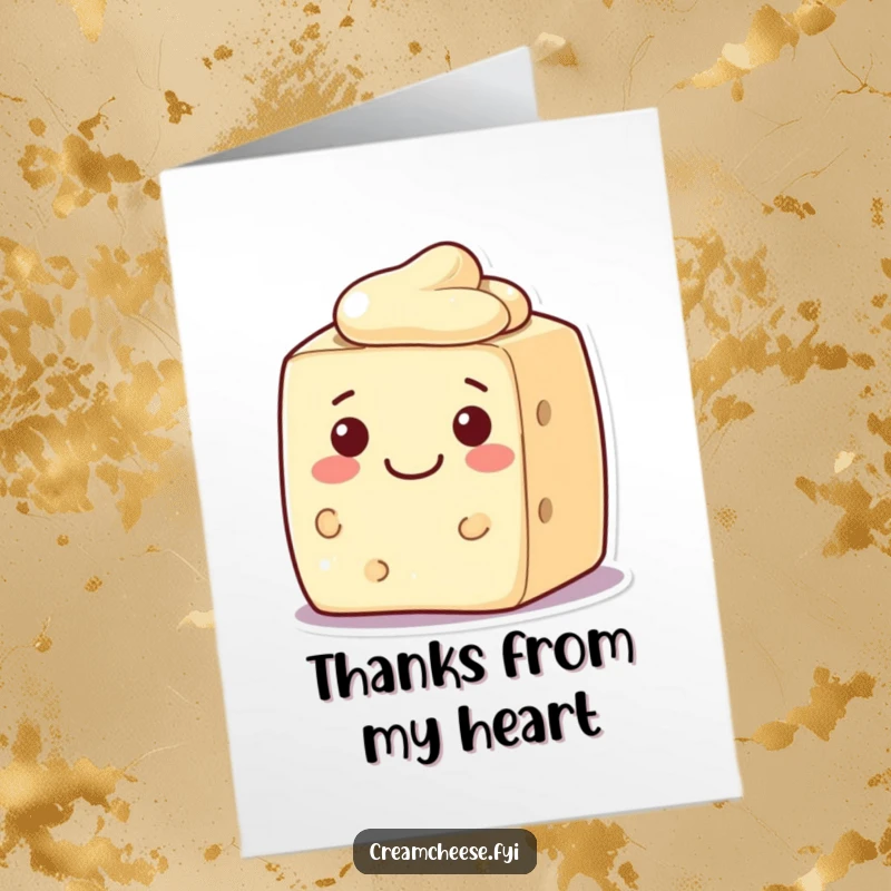 Funny Free Printable Cream Cheese Block Thank You Card, a blocky character with a warm smile, expressing sincere gratitude.