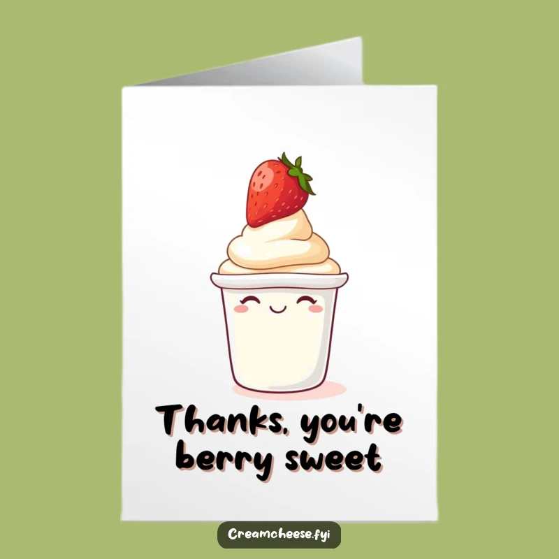 Free Printable Thank You Card: Giggling Cream Cheese! Strawberry Hat, DIY Downloadable Gift.