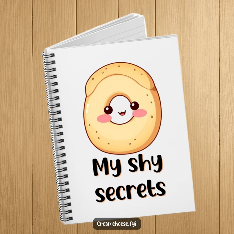 Funny Notebook: A shy wedge of cream cheese with rosy cheeks peeks from behind a bagel, perfect for jotting down breakfast ideas.