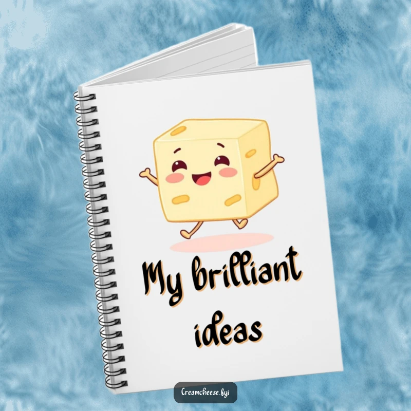 Funny cream cheese block character with legs skipping, inspiring creativity and joy for all your writing and note-taking needs.