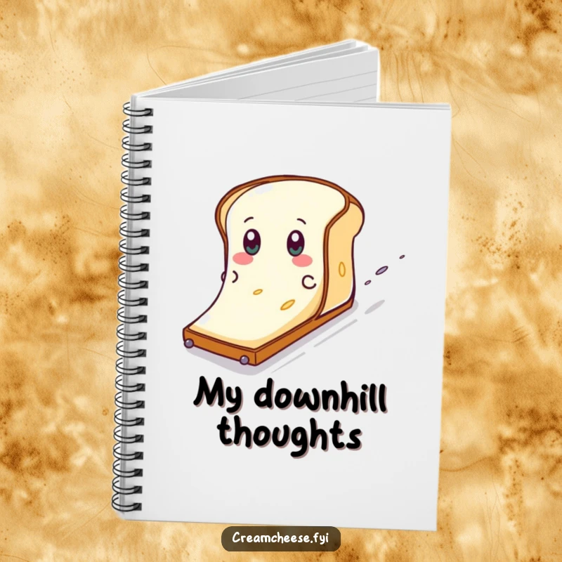 Funny Cream Cheese Toast Slide Notebook: A cream cheese character eagerly slides down a toast slope, perfect for your notes.