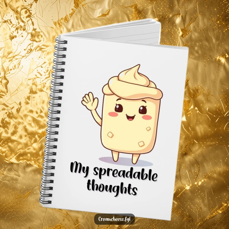 Funny cream cheese spread character waving cheerfully, inspiring friendly thoughts and creative note-taking.