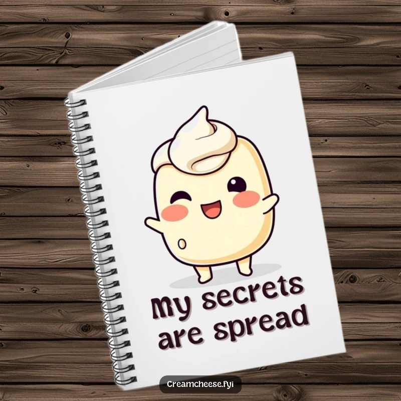 Funny Notebook cover with a playful cream cheese character attempting a wink, great for jotting down spreadable thoughts and ideas.
