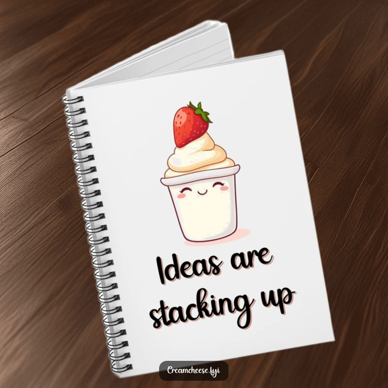 Funny Notebook: Giggling cream cheese tub with a strawberry on its lid, a humorous journal for foodies.