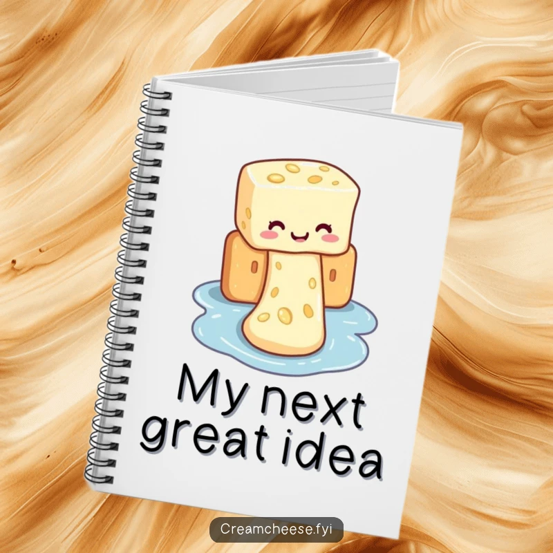 Funny notebook cover with cream cheese on a cracker waterslide, perfect for jotting down humorous thoughts.