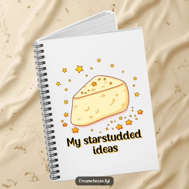Funny Cream Cheese Stars Notebook: A cream cheese wedge gleefully scatters tiny edible golden stars, ready for your magical notes.