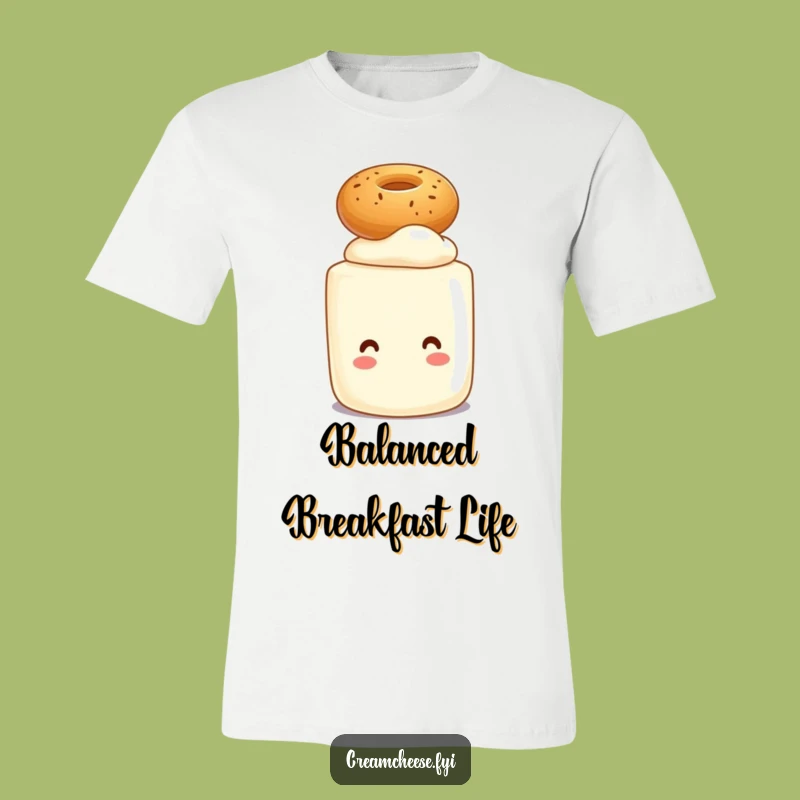 Funny Cream Cheese Bagel Balance T-Shirt: Quirky Breakfast Character Tee