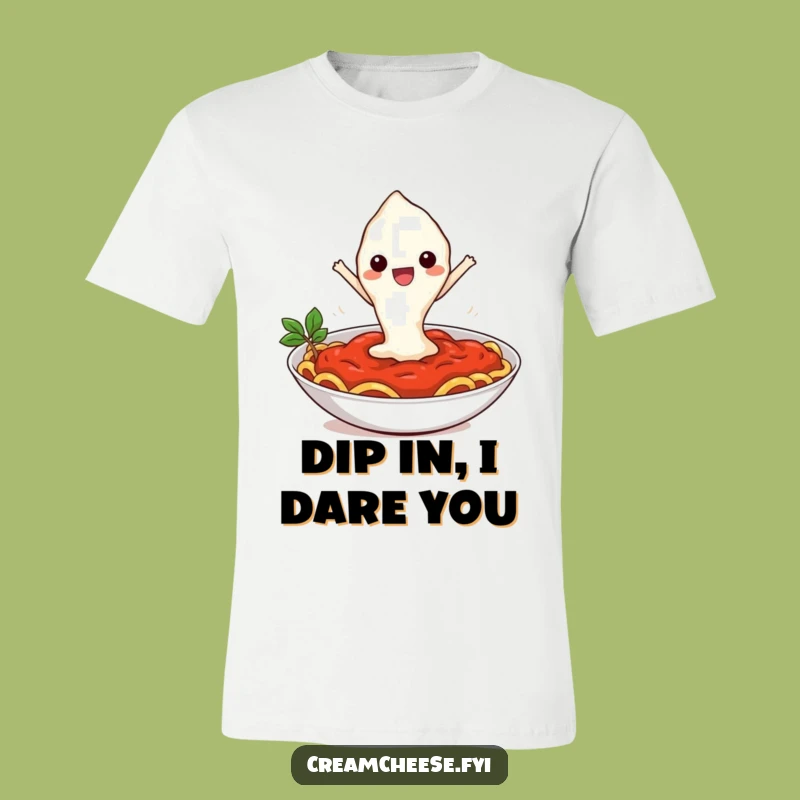 Funny Cream Cheese Pasta Leap T-Shirt: Comedic Cartoon Apparel Gift