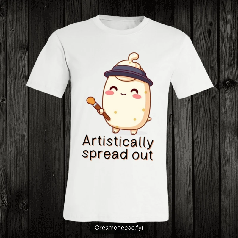 Funny cream cheese painter t-shirt, featuring a stylized character holding a small paintbrush, ready to create art.