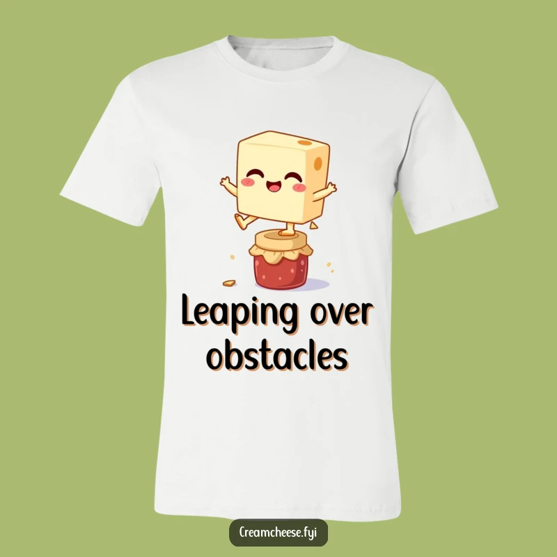 Funny Cream Cheese Jam Leap T-Shirt: Giggling Block Graphic Tee Gift