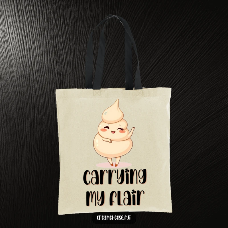 Funny Cream Cheese Swirl Pirouette Tote Bag: A playful cream cheese swirl winks and performs a smooth pirouette, a stylish carryall.