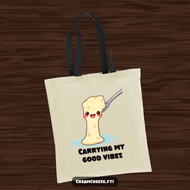 Funny Tote Bag: Cream cheese sliding down a spoon waterslide, a humorous and practical accessory.